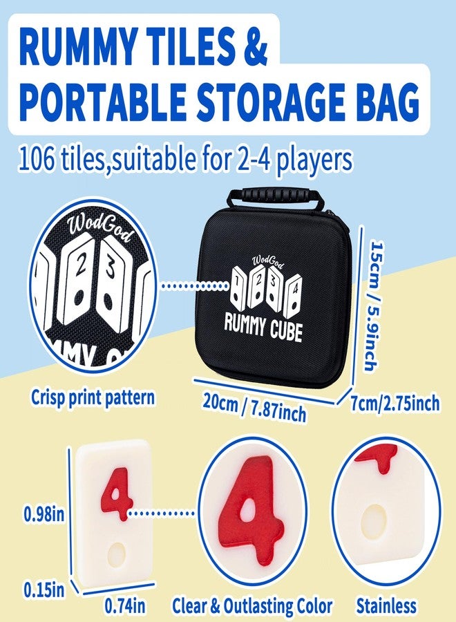 WodGod 4 Player Travel Rummy Cube Game Set, Travel Size Rummy Cube, Mini Rummy Cube Game with 106 Mini Tiles,4 Racks,1Timer,1 Portable Case for Family Classic Party Game - Image 4